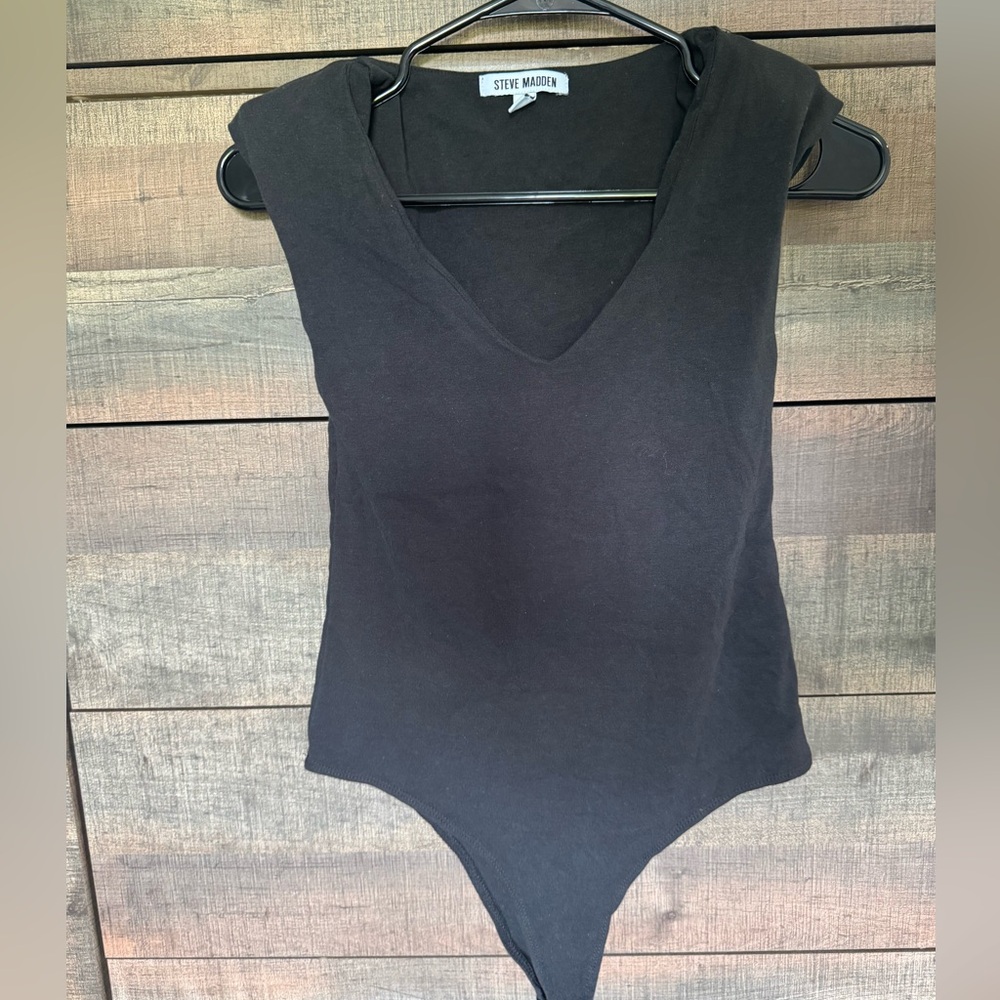Steve Madden Classic Black Padded Shoulder Bodysuit